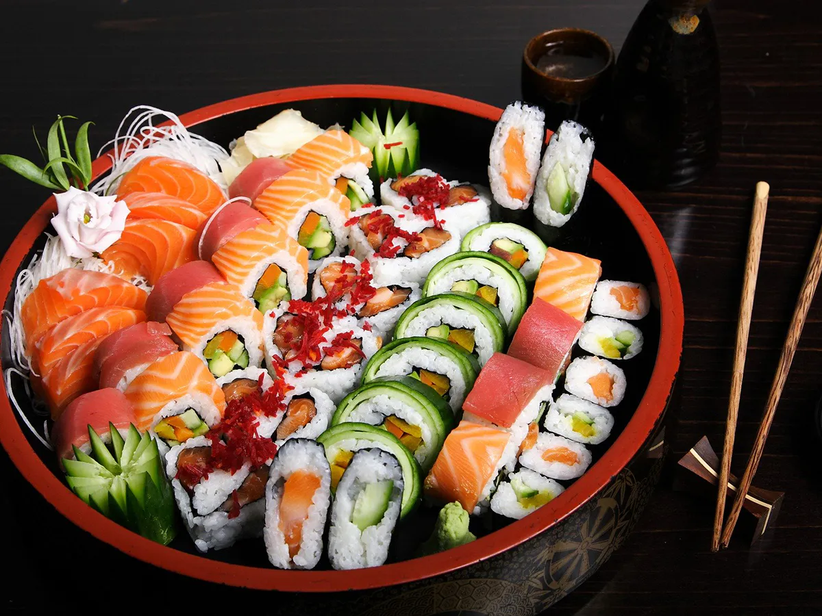 Large assorted sushi platter with fresh sashimi and maki rolls at Sushi Kai, a Japanese Restaurant in Tallahassee